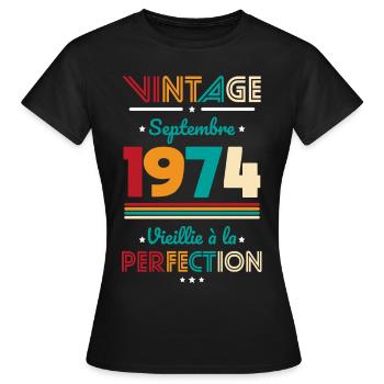 50th Anniversary - Vintage - September 1974 - Women's T-Shirt - black - Front - AI Model Female 172 dark (172cm)