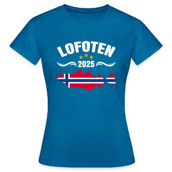 Lofoten Angeln - Frauen T-Shirt - Antikblaues Saphir meliert - Vorne - AI Model Female 172 dark (172cm)