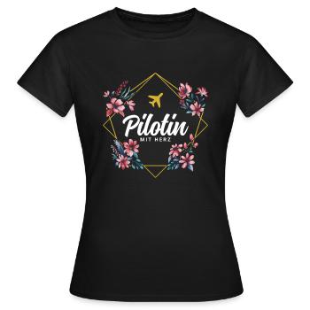 Pilotin mit Herz - Frauen T-Shirt - Schwarz - Vorne - AI Model Female 172 dark (172cm)