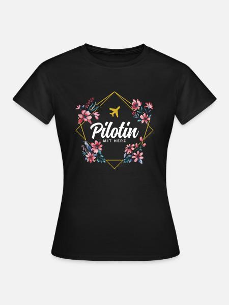 Pilotin mit Herz - Frauen T-Shirt - Schwarz