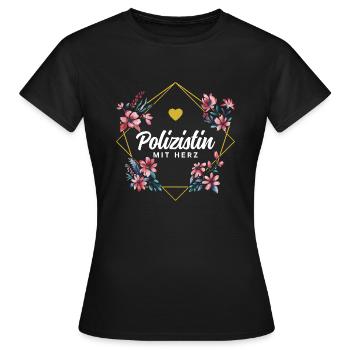 Polizistin mit Herz - Frauen T-Shirt - Schwarz - Vorne - AI Model Female 172 dark (172cm)