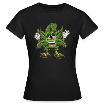 Stoned Cannabis Leaf - Weed Smoking Cartoon - Women's T-Shirt - black - Front - AI Model Female 172 dark (172cm)