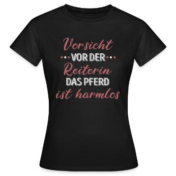 Vorsicht vor der reiterin lustiger Pferdespruch - Frauen T-Shirt - Schwarz - Vorne - AI Model Female 172 dark (172cm)