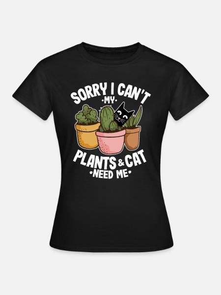 Cat &plants lovers cadeau tuinman - Vrouwen T-shirt - zwart