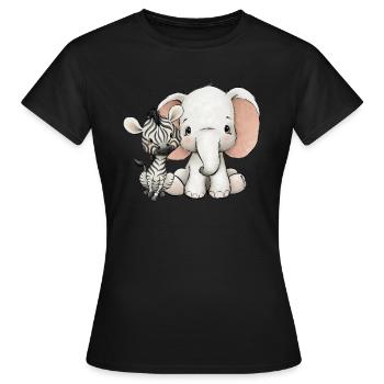 Éléphant et zèbre - T-shirt Femme - noir - Devant - AI Model Female 172 dark (172cm)