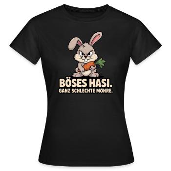 Böses Hasi – Ganz schlechte Möhre! Frecher Hase - Frauen T-Shirt - Schwarz - Vorne - AI Model Female 172 dark (172cm)