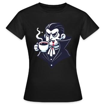 Dracula Coffee Time Cartoon Design - T-shirt Femme - noir - Devant - AI Model Female 172 dark (172cm)