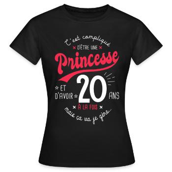 princesse 20 ans cadeau humour anniversaire 20 ans - T-shirt Femme - noir - Devant - AI Model Female 172 dark (172cm)