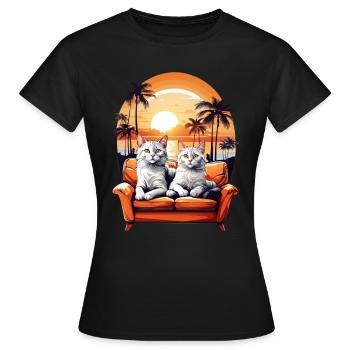 Chats au bord de la mer - T-shirt Femme - noir - Devant - AI Model Female 172 dark (172cm)