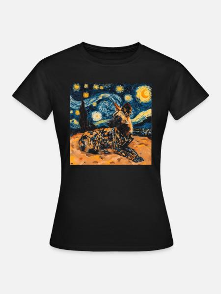hyäne, van gogh, sternennacht - Frauen T-Shirt - Schwarz