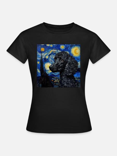pudel, hund, Van Gogh, Sternennacht - Frauen T-Shirt - Schwarz