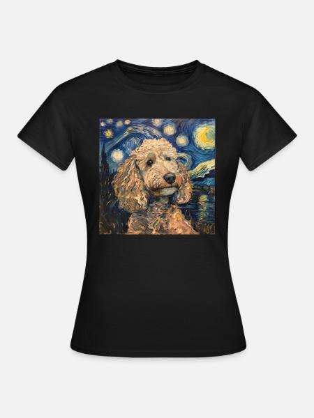 pudel, hund, Van Gogh, Sternennacht - Frauen T-Shirt - Schwarz