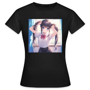 Anime, Écolière, Waifu, Japon - T-shirt Femme - noir - Devant - AI Model Female 172 dark (172cm)