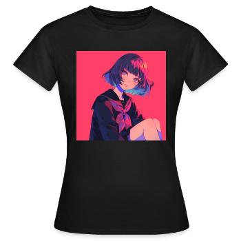 Anime, Écolière, Waifu, Japon - T-shirt Femme - noir - Devant - AI Model Female 172 dark (172cm)