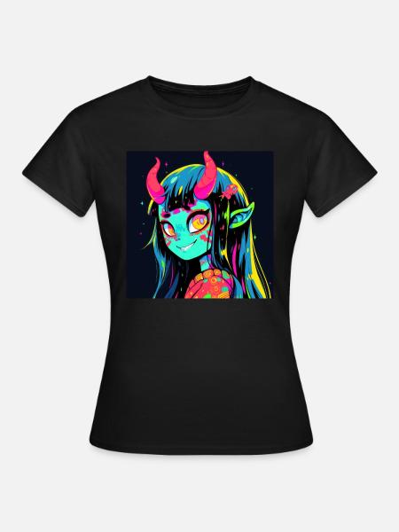 anime demon, waifu, japan - Frauen T-Shirt - Schwarz