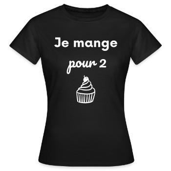 Annonce grossesse Je mange pour 2 - T-shirt Femme - noir - Devant - AI Model Female 172 dark (172cm)