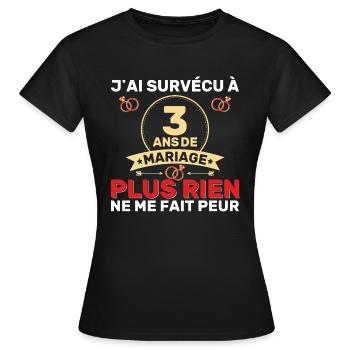 3 Ans De Mariage Noces De Coton Cadeau Mari 3eme - T-shirt Femme - noir - Devant - AI Model Female 172 dark (172cm)