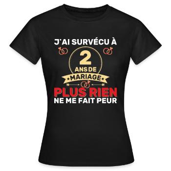 2 Ans De Mariage Noces De Coton Cadeau Mari 2eme - T-shirt Femme - noir - Devant - AI Model Female 172 dark (172cm)
