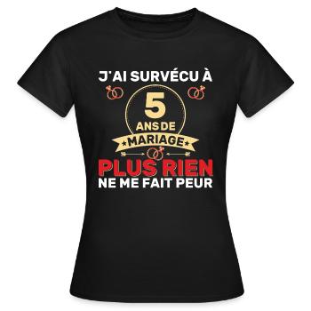 5 Ans De Mariage Noces De Coton Cadeau Mari 5eme - T-shirt Femme - noir - Devant - AI Model Female 172 dark (172cm)