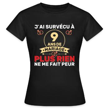 9 Ans De Mariage Noces De Coton Cadeau Mari 9eme - T-shirt Femme - noir - Devant - AI Model Female 172 dark (172cm)