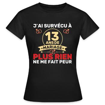 13 Ans De Mariage Noces De Coton Cadeau Mari 13eme - T-shirt Femme - noir - Devant - AI Model Female 172 dark (172cm)