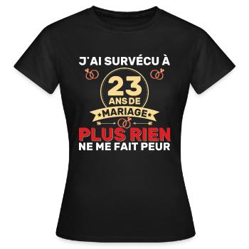 23 Ans De Mariage Noces De Coton Cadeau Mari 23eme - T-shirt Femme - noir - Devant - AI Model Female 172 dark (172cm)