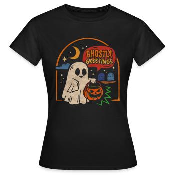 Halloween Salutations fantomatiques Fantôme effrayant - T-shirt Femme - noir - Devant - AI Model Female 172 dark (172cm)