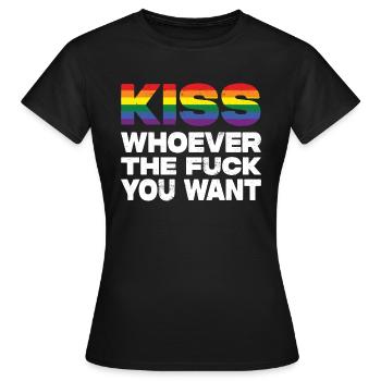 Kiss Whoever The Fuck You Want LGBTQ Pride - Frauen T-Shirt - Schwarz - Vorne - AI Model Female 172 dark (172cm)