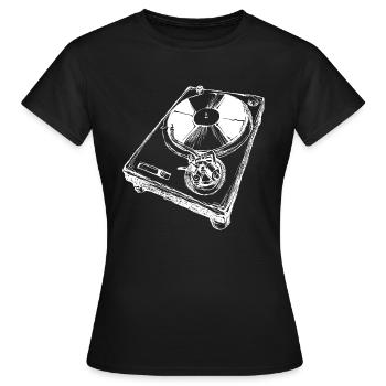 Retro Plattenspieler DJ - Frauen T-Shirt - Schwarz - Vorne - AI Model Female 172 dark (172cm)