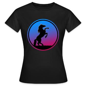 Pferd Springreiter Springpferd Galopp Pferdestall - Frauen T-Shirt - Schwarz - Vorne - AI Model Female 172 dark (172cm)