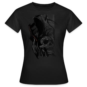 Skelett Sensenmann Schädel und Sense - Frauen T-Shirt - Schwarz - Vorne - AI Model Female 172 dark (172cm)