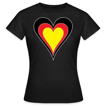 Deutschland Flagge farbige Herzen weiße Umrandung - Frauen T-Shirt - Schwarz - Vorne - AI Model Female 172 dark (172cm)