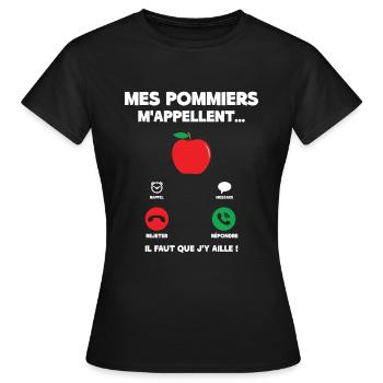 Mes Pommiers M'appellent Cadeau Pomiste Pommes - T-shirt Femme - noir - Devant - AI Model Female 172 dark (172cm)