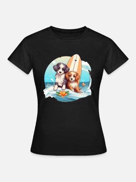 Zwei Surfhunde - Frauen T-Shirt - Schwarz
