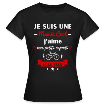 Mamie cool vélo, fête des grands-mères, cycliste - T-shirt Femme - noir - Devant - AI Model Female 172 dark (172cm)
