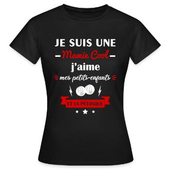 Mamie cool pétanque, fête des grands-mères - T-shirt Femme - noir - Devant - AI Model Female 172 dark (172cm)