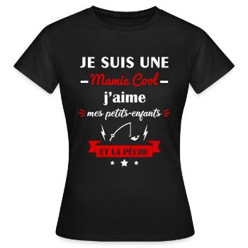 Mamie cool pêche, fête des grands-mères, pêcheuse - T-shirt Femme - noir - Devant - AI Model Female 172 dark (172cm)