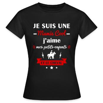 Mamie cool cheval,fête des grands-mères,cavalière - T-shirt Femme - noir - Devant - AI Model Female 172 dark (172cm)
