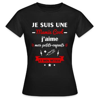 Mamie cool infirmière, fête des grands-mères, mémé - T-shirt Femme - noir - Devant - AI Model Female 172 dark (172cm)