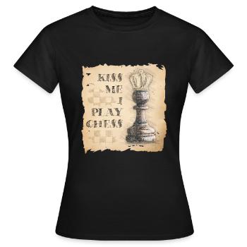 Embrasse-moi, je joue aux échecs. Roi / Dame des pions. - T-shirt Femme - noir - Devant - AI Model Female 172 dark (172cm)