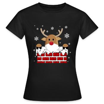 Rudolph dans la cheminée - T-shirt Femme - noir - Devant - AI Model Female 172 dark (172cm)