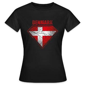 Dänemark Superheld Flagge Vintage Retro Symbol - Frauen T-Shirt - Schwarz - Vorne - AI Model Female 172 dark (172cm)