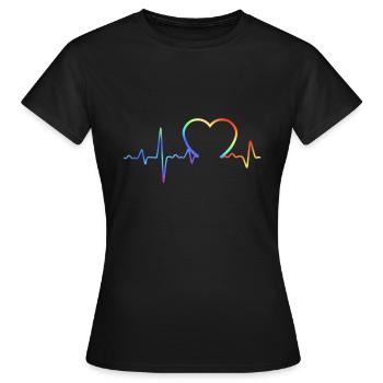 Regenbogen Herzschlag Pride - Frauen T-Shirt - Schwarz - Vorne - AI Model Female 172 dark (172cm)