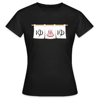 ゆ Onsen Sento Bain japonais noren Entrée - T-shirt Femme - noir - Devant - AI Model Female 172 dark (172cm)