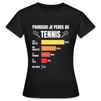 Joueur de Tennis Pourquoi Je Perds Au Tennis - T-shirt Femme - noir - Devant - AI Model Female 172 dark (172cm)