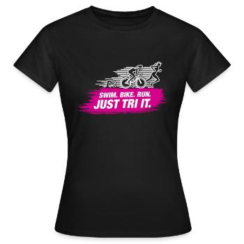 Swim. Bike. Run. Just tri it. - Triathlon Frauen - Frauen T-Shirt - Schwarz - Vorne - AI Model Female 172 dark (172cm)