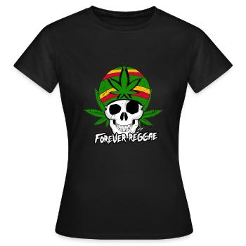 REGGAE SKULL, MARLEY, RASTA, RASTAFARI, JAMAIKA - Frauen T-Shirt - Schwarz - Vorne - AI Model Female 172 dark (172cm)