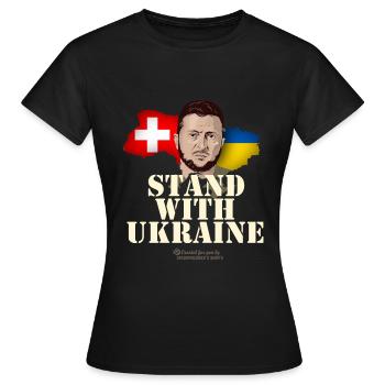 Solidarité suisse avec l’Ukraine - T-shirt Femme - noir - Devant - AI Model Female 172 dark (172cm)