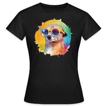 Buntes cooles Erdmännchen mit Sonnenbrille - Frauen T-Shirt - Schwarz - Vorne - AI Model Female 172 dark (172cm)