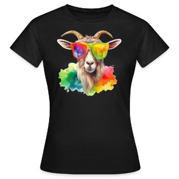 Chèvre fraîche colorée avec des lunettes de soleil - T-shirt Femme - noir - Devant - AI Model Female 172 dark (172cm)